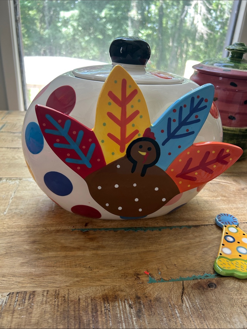 Colorful  Dotted Cookie Jar  Happy Everything by Coton Colors Perfect Condition